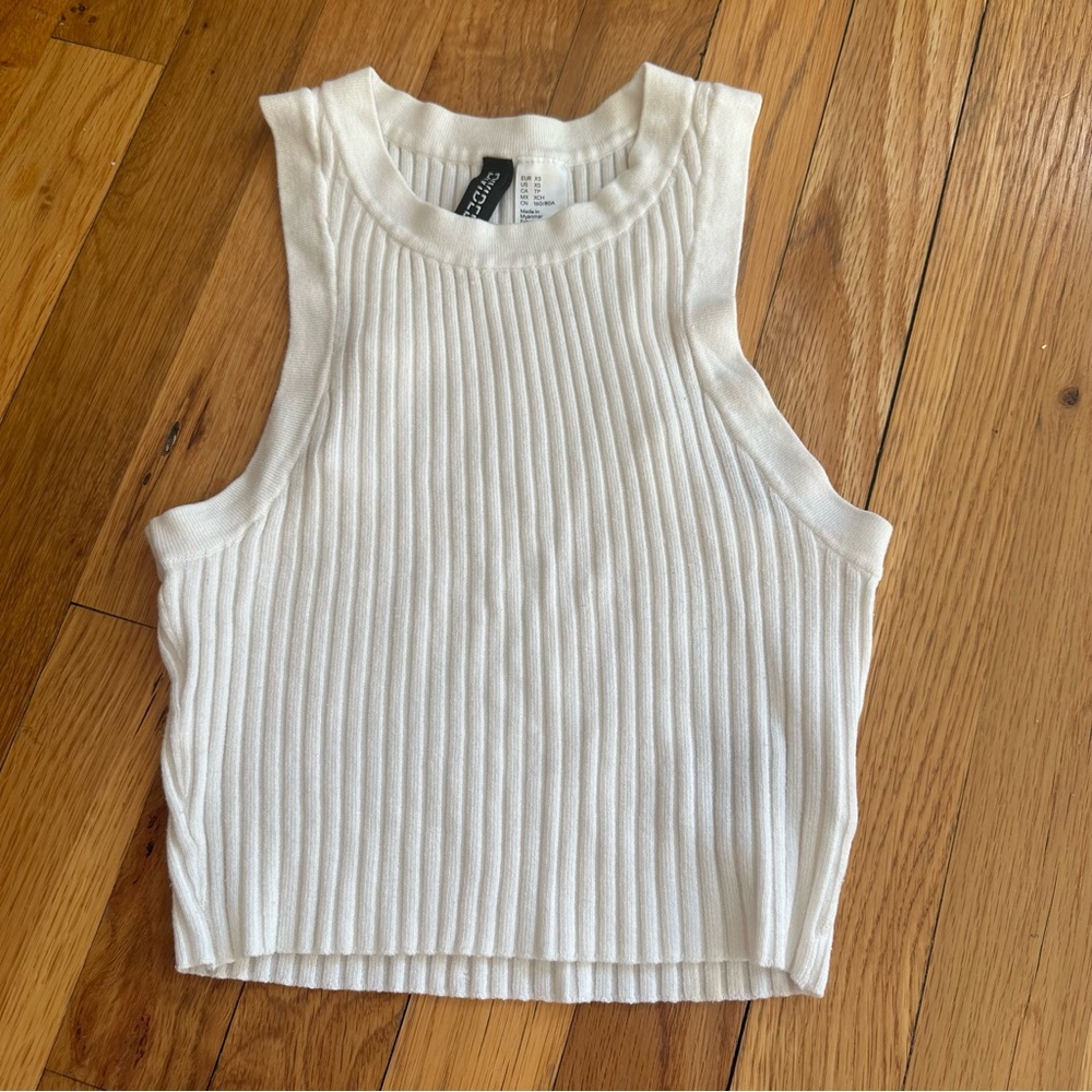 H&M White Ribbed Crop Tank Top